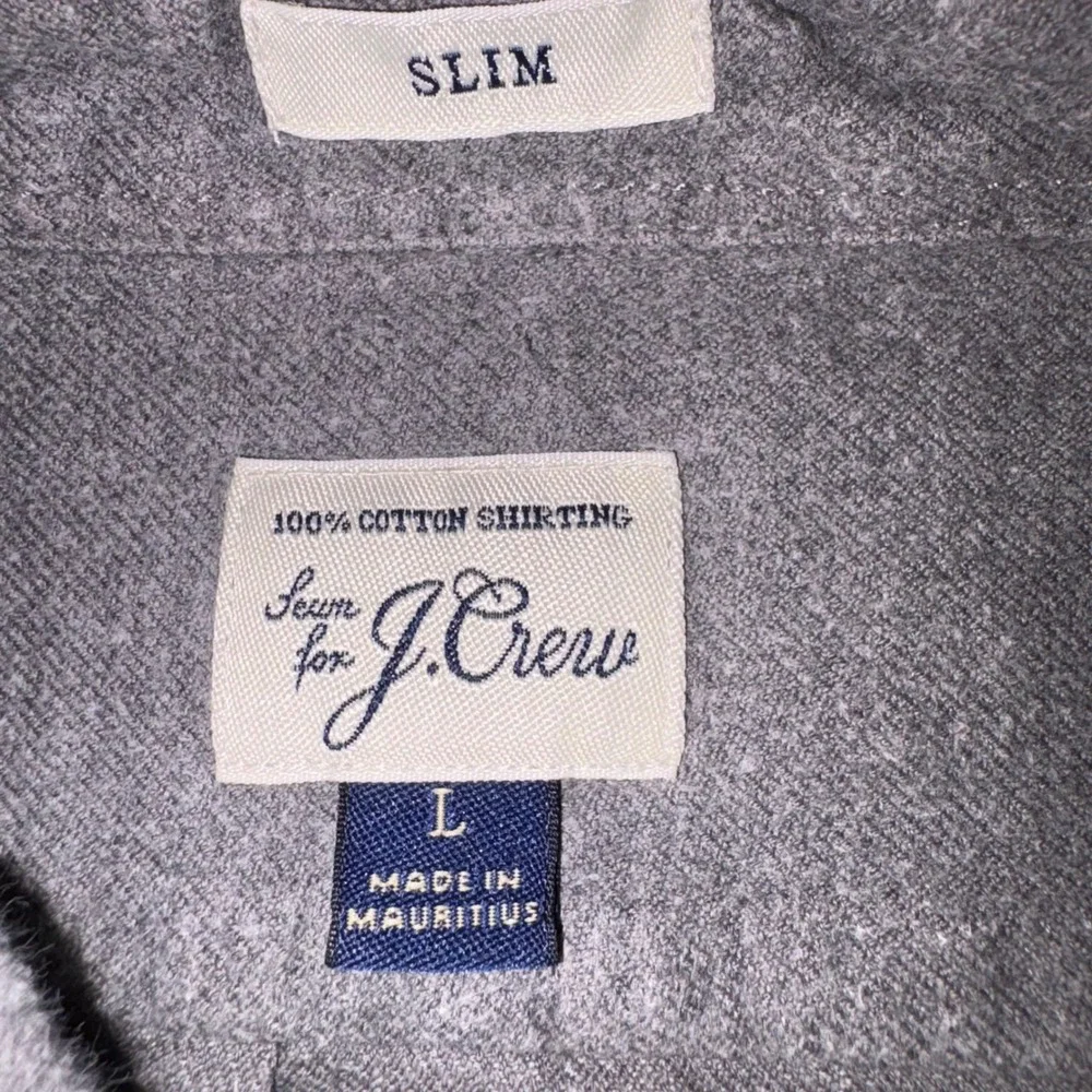 J.CREW Chamois Flannel Shirt Men Large Gray Slim Elbow Patch Heavy Cotton